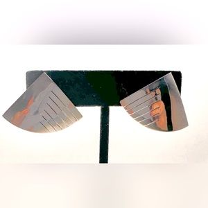 Sterling 925 Silver Fan Shaped Earrings, Good Preowned Vintage Condition